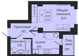 Продам 1-комнатную квартиру, 36.6 м2, Батайск, улица 1-й Пятилетки, 2
