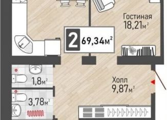 Продам 2-ком. квартиру, 69.3 м2, Рязанская область