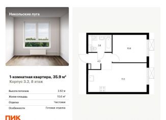 Продам 1-комнатную квартиру, 35.9 м2, Москва, ЖК Никольские Луга