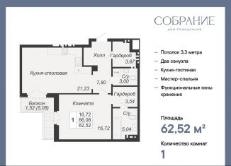 Продаю однокомнатную квартиру, 62.5 м2, Ростовская область