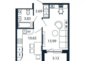 1-комнатная квартира на продажу, 33.7 м2, Ленинградская область