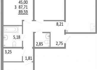 3-комнатная квартира на продажу, 89.6 м2, Екатеринбург, ЖК Притяжение, улица Академика Ландау, 14