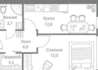 Однокомнатная квартира на продажу, 41.2 м2, Москва, метро Молодёжная