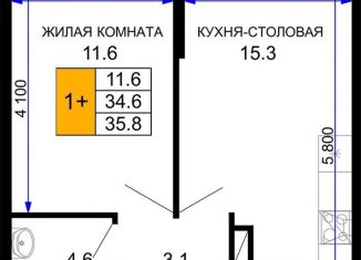 Продается однокомнатная квартира, 35.8 м2, Краснодар, ЖК Дыхание