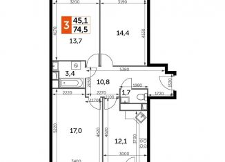 Продам трехкомнатную квартиру, 74.4 м2, Московская область, улица Полковника Романова, 11