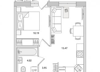 Продам однокомнатную квартиру, 38.2 м2, поселок Бугры