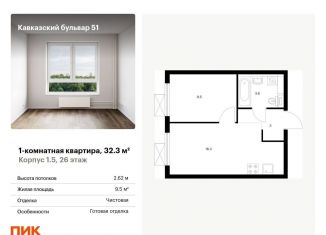 Продается однокомнатная квартира, 32.3 м2, Москва, метро Южная, жилой комплекс Кавказский Бульвар 51, 1.5