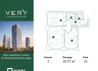 Двухкомнатная квартира на продажу, 68.8 м2, Москва, метро Фонвизинская