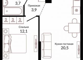 Продажа 1-комнатной квартиры, 41.6 м2, Краснодар, Прикубанский округ