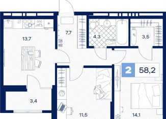 Продается 2-ком. квартира, 58.2 м2, Тюменская область