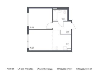 Продается однокомнатная квартира, 38.4 м2, село Остафьево, жилой комплекс Остафьево, к22