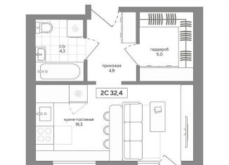 Продам 1-комнатную квартиру, 32.4 м2, посёлок Садовый