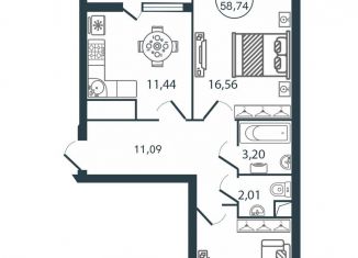 Продам 2-ком. квартиру, 58.7 м2, Тверь, Московский район