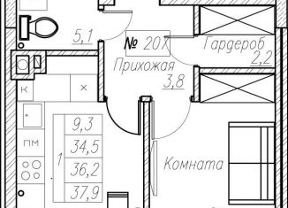 Продам 1-ком. квартиру, 36.2 м2, Пионерский