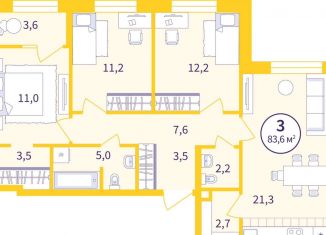 Трехкомнатная квартира на продажу, 81.8 м2, Екатеринбург, Верх-Исетский район, улица Репина, 111