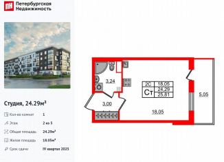 Продаю квартиру студию, 24.3 м2, Санкт-Петербург, муниципальный округ Пулковский Меридиан