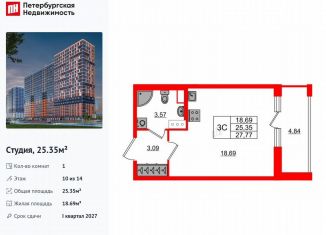 Продажа квартиры студии, 25.4 м2, деревня Новосаратовка