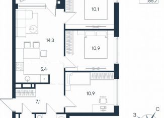 Продаю четырехкомнатную квартиру, 65.7 м2, Пермь