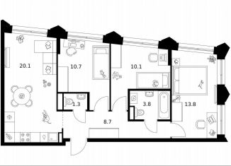 Продажа 3-комнатной квартиры, 68.5 м2, Москва