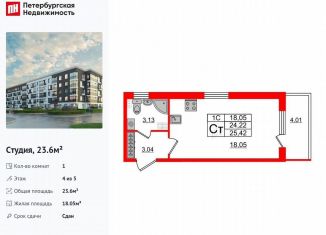 Продажа квартиры студии, 23.6 м2, Санкт-Петербург, метро Звёздная, Пулковское шоссе, 95к3