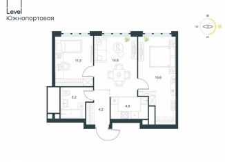 Продажа 3-ком. квартиры, 56.5 м2, Москва, жилой комплекс Левел Южнопортовая, 3