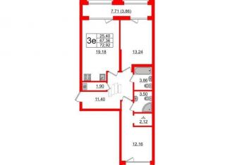 Продаю 2-ком. квартиру, 72.9 м2, Санкт-Петербург, Алтайская улица, 37, муниципальный округ Звёздное