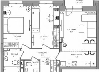 Продам трехкомнатную квартиру, 60.8 м2, Пермский край, улица Капитана Гастелло, 15