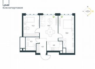 Продам 3-ком. квартиру, 56.7 м2, Москва, жилой комплекс Левел Южнопортовая, 3