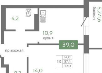 Продажа 1-ком. квартиры, 39 м2, Красноярск, Октябрьский район