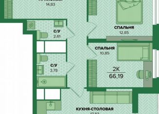 Продам двухкомнатную квартиру, 66.2 м2, Тула, Центральный территориальный округ