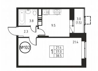 Продажа 1-комнатной квартиры, 38.5 м2, Домодедово