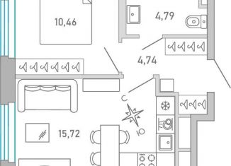 Продажа однокомнатной квартиры, 35.7 м2, Санкт-Петербург, метро Чёрная речка, набережная Чёрной речки, 1