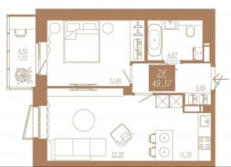 Продам 1-ком. квартиру, 49.4 м2, Красноярск, Советский район