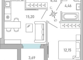 1-ком. квартира на продажу, 40.2 м2, Санкт-Петербург, метро Петроградская, набережная Чёрной речки, 1