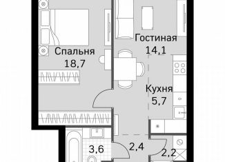 1-комнатная квартира на продажу, 46.7 м2, Москва, метро Беговая