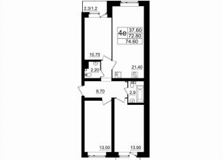 Продается трехкомнатная квартира, 72.3 м2, поселок Романовка, шоссе Дорога Жизни, 147к4