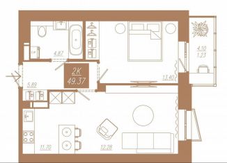 Продажа 1-комнатной квартиры, 49.4 м2, Красноярск, Советский район