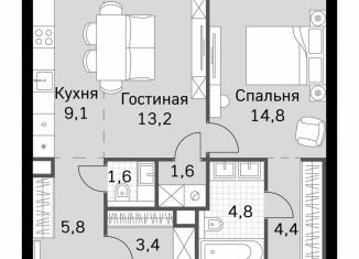 1-комнатная квартира на продажу, 58.7 м2, Москва, метро Беговая