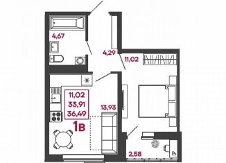 Продается 1-ком. квартира, 36.5 м2, Пенза, улица Измайлова, 41В, Железнодорожный район