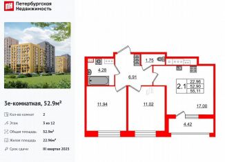 Продаю 2-комнатную квартиру, 52.9 м2, Санкт-Петербург