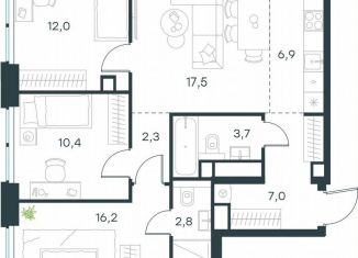 Продается четырехкомнатная квартира, 78.8 м2, Москва, жилой комплекс Левел Звенигородская, к1