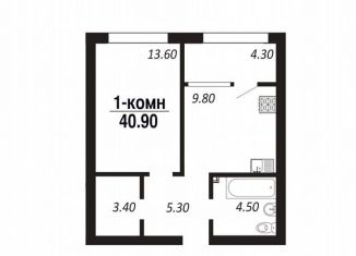 Продажа однокомнатной квартиры, 40.9 м2, Омск