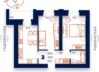 Продаю 2-комнатную квартиру, 51.3 м2, Череповец, улица Раахе, 9