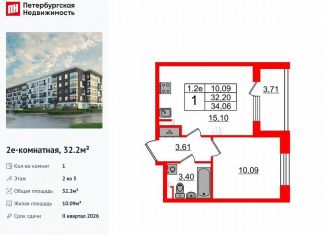 Продам 1-комнатную квартиру, 32.2 м2, Санкт-Петербург