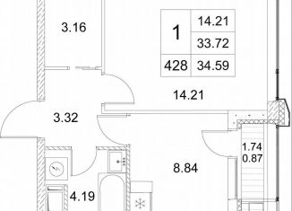 1-ком. квартира на продажу, 33.7 м2, Санкт-Петербург, улица Челюскина, 8