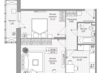 Продается двухкомнатная квартира, 52.2 м2, Татарстан, жилой комплекс Южный Парк, 3.5