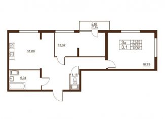 Продается трехкомнатная квартира, 70.7 м2, Санкт-Петербург, Московское шоссе, 262к1