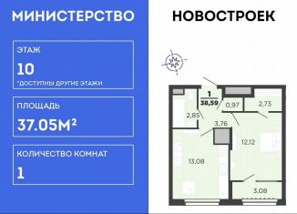 1-ком. квартира на продажу, 37.1 м2, Самара, Октябрьский район, Московское шоссе, 2