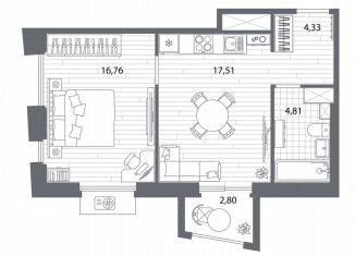 Продажа 1-ком. квартиры, 44.3 м2, Санкт-Петербург