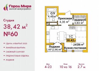 Квартира на продажу студия, 38.4 м2, Симферополь, ЖК Город Мира